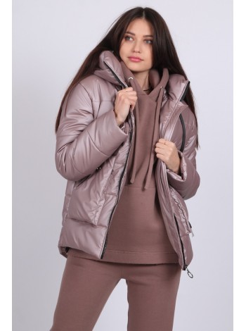 Куртка жіноча з капюшоном Актуаль 323 плащівка inka попелясто-рожевий 42