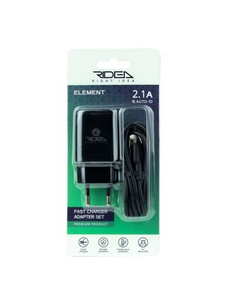 Мережевий зарядний пристрій Ridea RW-11111 Element Auto-ID USB — microUSB 2.1 A Black