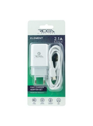 Мережевий зарядний пристрій Ridea RW-11211 Element Auto-ID USB — Type C 2.1 A White