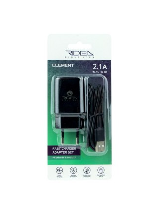 Мережевий зарядний пристрій Ridea RW-11311 Element Fast Charging USB — Lightning 2.1 A Black