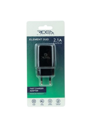 Мережевий зарядний пристрій Ridea RW-21011 Element Duo Fast Charging 2.1 A Black