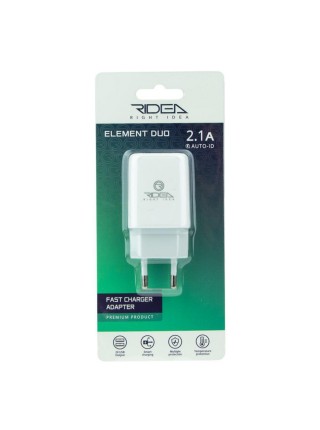 Мережевий зарядний пристрій Ridea RW-21011 Element Duo Fast Charging 2.1 A White