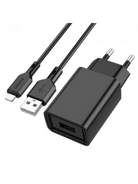 Мережевий зарядний пристрій Borofone BA68A Smart ID USB — Lightning 1 USB 2.1A Black