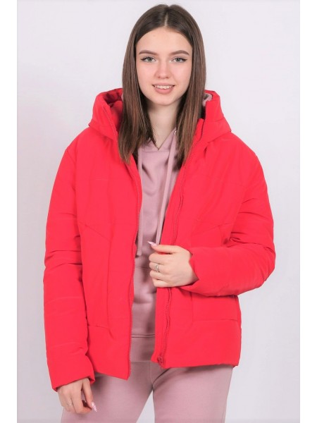 Куртка жіноча молодіжна з капюшоном Актуаль 122 велюр червоний 42