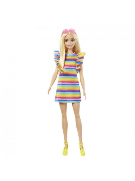 Лялька Barbie "Модниця" з брекетами в смугастому платті HJR96 (194735094325)