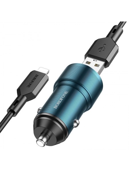 Автомобільний зарядний пристрій Borofone BZ19 Wisdom metal 2 USB 5 V / 12 W 2.4 A USB — Lightning 1 m
