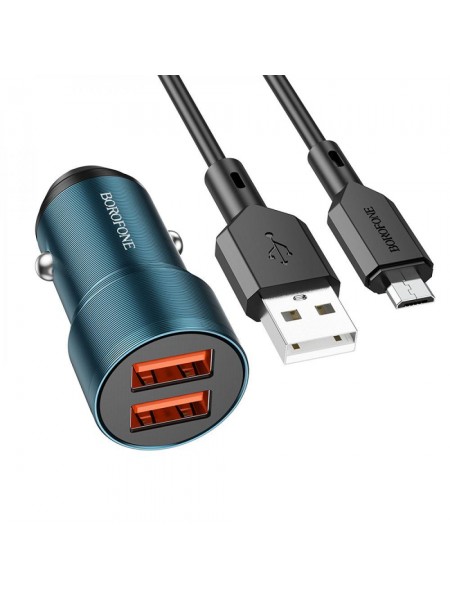 Автозаряджання Borofone BZ19 Wisdom 12 Вт 2.4 A кабель USB — Micro USB Сапфірово-синій