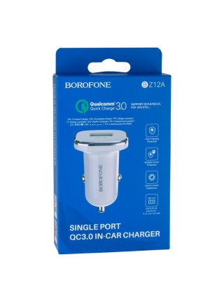 Автомобільний зарядний пристрій Borofone BZ12A Lasting power QC3.0 / QC2.0 1USB Білий
