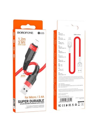 Кабель для заряджання та передавання даних Borofone BU35 USB на Micro-USB 2.4 А 1.2 м Red