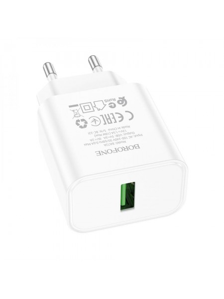 Мережевий зарядний пристрій Borofone BA72A Spring USB 18W QC3.0 Білий