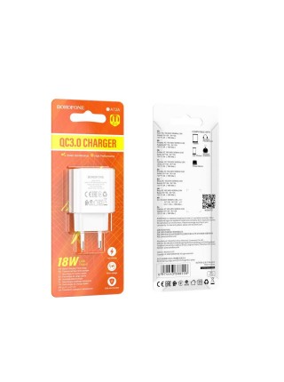 Мережевий зарядний пристрій Borofone BA72A Spring USB 18W QC3.0 Білий