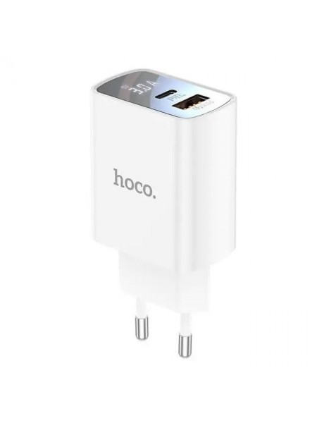 Usb-зарядка з дисплеєм HOCO DC27 USB Type-C 20 W 3 A PD QC біла
