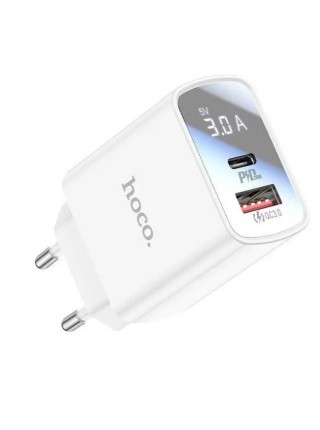 Usb-зарядка з дисплеєм HOCO DC27 USB Type-C 20 W 3 A PD QC біла
