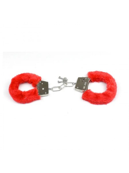 Металеві наручники для сексу We Love обшиті червоним хутром