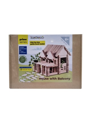 Конструктор дерев'яний "Будинок із балконом" Igroteco 900248 136 деталей