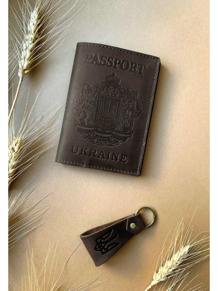 Подарунковий набір шкіряних аксесуарів з українською символікою темно-коричневий BlankNote