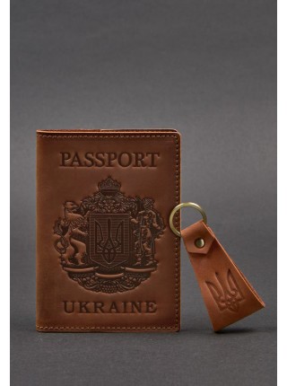 Подарунковий набір шкіряних аксесуарів з українською символікою світло-коричневий BlankNote