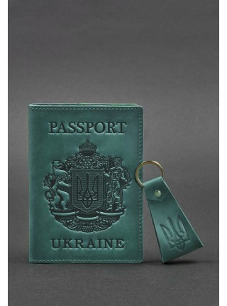 Подарунковий набір шкіряних аксесуарів з українською символікою зелений BlankNote