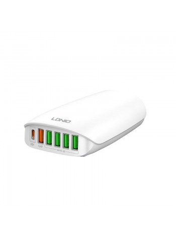 USB зарядний пристрій Ldnio A6573C 5USB Type-C PD65W QC 3.0 White