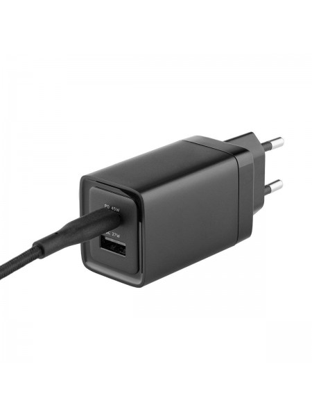 Мережевий зарядний пристрій Glasscove TC-092CA 3 A 45 W USB+Type-C з кабелем Black