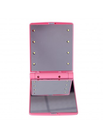 Кишенькове дзеркало для макіяжу SUNROZ Pocket Mirror з LED-підсвіткою 8 світлодіодів Рожевий (SUN0641)