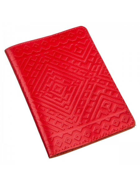 Шкіряна обкладинка на паспорт із ромбами SHVIGEL 13972 Червона