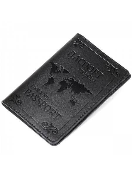 Шкіряна обкладинка на паспорт із картою та рамкою SHVIGEL 13982 Чорна
