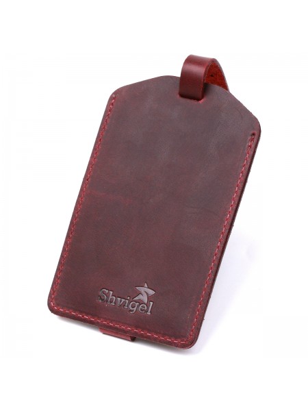 Матова вінтажна шкіряна бирка на валізу Shvigel 16558 Бордовий