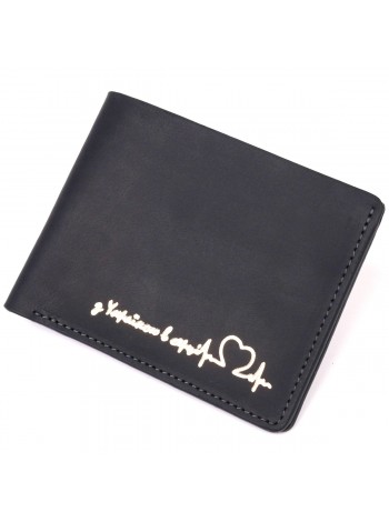 Практичний шкіряний гаманець на два складання Серце GRANDE PELLE 16753 Чорний