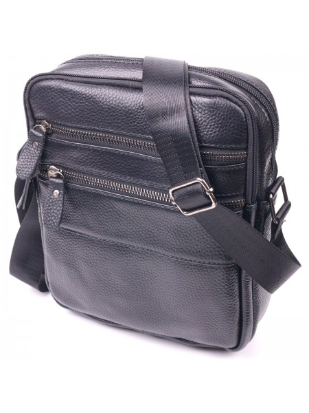 Стильна чоловіча сумка з натуральної зернистої шкіри 21398 Vintage Чорна