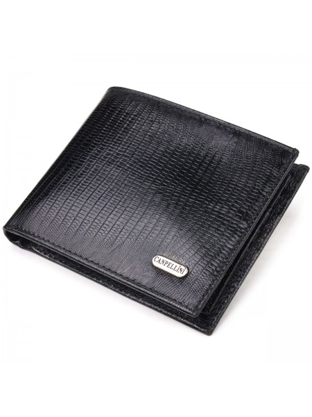 Елегантний гаманець для чоловіків у два складання з натуральної фактурної шкіри CANPELLINI 21587 Чорний