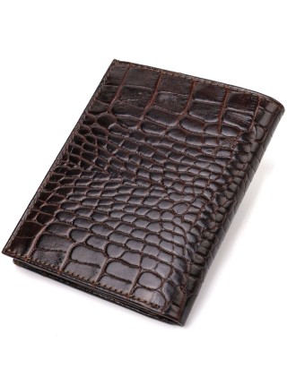 Компактний чоловічий гаманець із натуральної шкіри з тисненням під крокодила CANPELLINI 21871 Коричневий