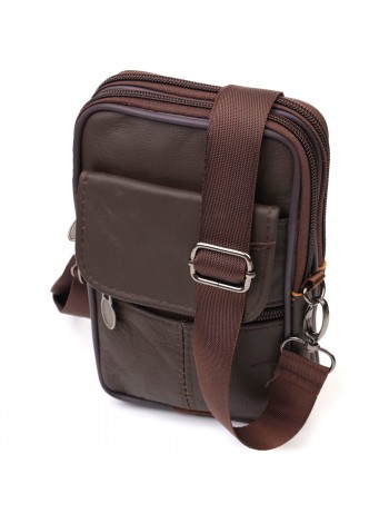 Чоловіча вертикальна поясна сумка з натуральної шкіри 21488 Vintage Коричнева