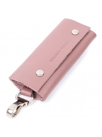 Чарівна жіноча шкіряна ключниця на кнопках GRANDE PELLE 11641 Пудровий
