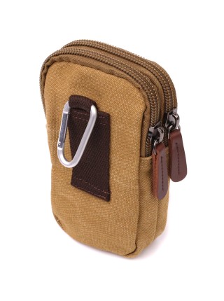 Вертикальна сумка-чохол на пояс із металевим карабіном із текстилю Vintage 22227 Пісочний