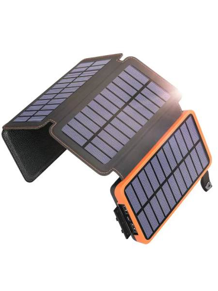 Портативна батарея Power Bank 25000mAh + Solare S025 із сонячним зарядним пристроєм (Чорно-помаранчевий)