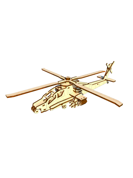 Механічний дерев'яний 3D пазл PUZLY конструктор "Гелікоптер" 119 ел.