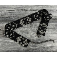 Традиційне українське намисто чокер із бісеру HatynkaUA Necklace в етностилі ручної роботи Black-Silver