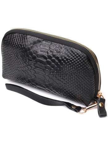 Фактурна жіноча барсетка з натуральної шкіри з тисненням під змію Vintage 22272 Чорний