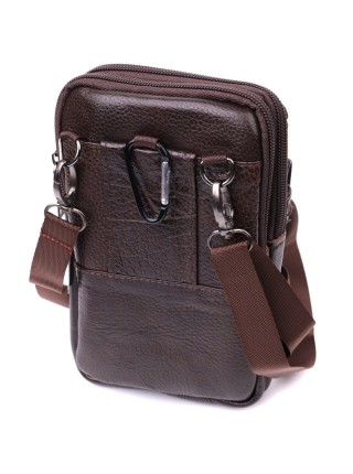 Компактна чоловіча сумка на пояс із натуральної шкіри Vintage 22141 Коричневий