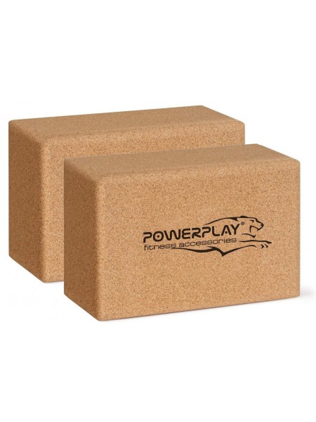 Блоки для йоги 2шт PowerPlay PP_4006 з пробкового дерева Cork Yoga Block пара