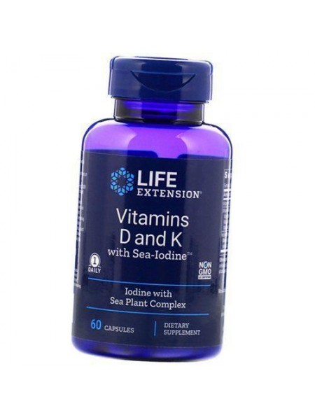 Вітаміни Д і К з Морським Йодом Vitamins D and K with Sea-Iodine Life Extension 60капс (36346030)