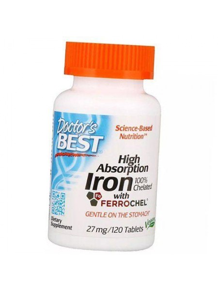 Легкозасвоюване Залізо High Absorption Iron with Ferrochel 27 Doctor's Best 120таб (36327071)