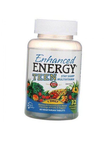 Вітаміни для підлітків для пам'яті та концентрації KAL Enhanced Energy Teen 60 вегтаб (36424020)