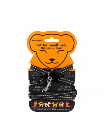 Шлея Dog Extreme нейлонова на планшеті для мор.свинок декор.крис 10 мм В:22-29см Чорний